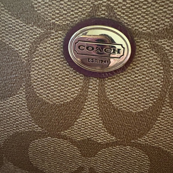 Coach Domed Satchel Handbag Style 24606 Beige w/Logo - Plum Trim & Interior - Picture 12 of 16